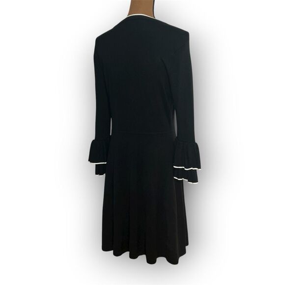 Vince Camuto Black White Trimmed Layered Ruffle Cuff Sweater Dress Women’s Large - Picture 11 of 13